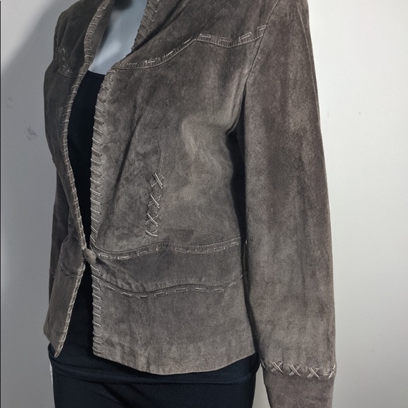 Genuine Suede Taupe Jacket w/ Lace Up Trim!!! Size L - Picture 6 of 15